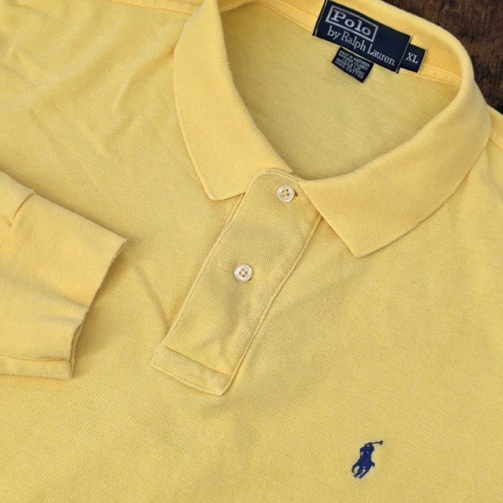 Polo Ralph Lauren Polo‎ Shirt Mens XL Yellow Solid Made in USA Casual Pony